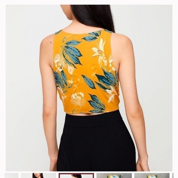 Babaton tie-front crop tank top Yellow Floral S aritzia - Picture 3 of 9